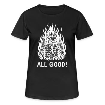 Flaming Skeleton Thumbs Up ALL GOOD - Women's Breathable T-Shirt - black - Front - AI Model Female 172 light (172cm)