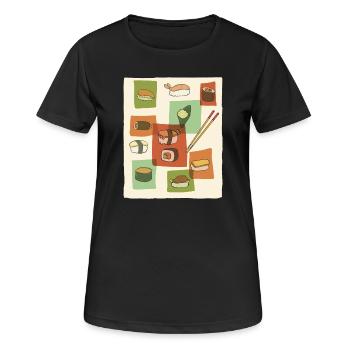 Sushi Mid-Century Pop Art - Frauen T-Shirt atmungsaktiv - Schwarz - Vorne - AI Model Female 172 light (172cm)