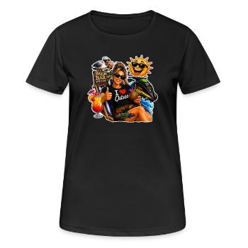 Ostsee Urlaub Damen Beach Bar Möwe Sommer Motiv - Frauen T-Shirt atmungsaktiv - Schwarz - Vorne - AI Model Female 172 light (172cm)