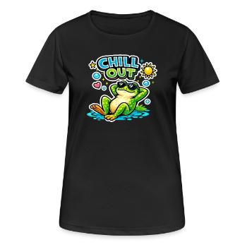 Chillfrosch am Pool - Frauen T-Shirt atmungsaktiv - Schwarz - Vorne - AI Model Female 172 light (172cm)