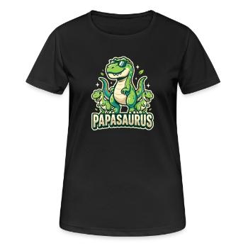 Papasaurus Dinosaurier Papa Familien Motiv - Frauen T-Shirt atmungsaktiv - Schwarz - Vorne - AI Model Female 172 light (172cm)