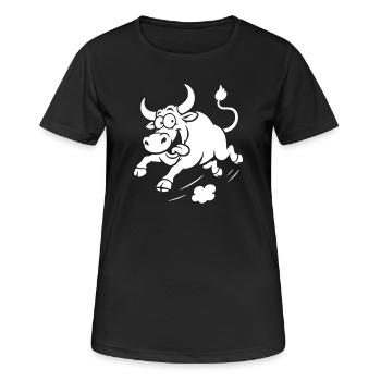 Stier lustig Rind verrückt rennen Bauernhof - Frauen T-Shirt atmungsaktiv - Schwarz - Vorne - AI Model Female 172 light (172cm)