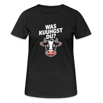 Was Kuuhgst Du? Kuh Kopf Illustration - Frauen T-Shirt atmungsaktiv - Schwarz - Vorne - AI Model Female 172 light (172cm)