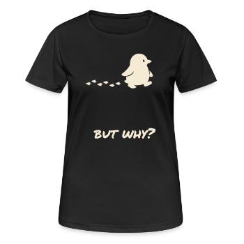 Pinguin But Why - Lustig Minimalist - Frauen T-Shirt atmungsaktiv - Schwarz - Vorne - AI Model Female 172 light (172cm)