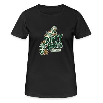 Schmutzige Stiefel – gute Laune Wanderweg-Abenteuer-Zitat - Frauen T-Shirt atmungsaktiv - Schwarz - Vorne - AI Model Female 172 light (172cm)
