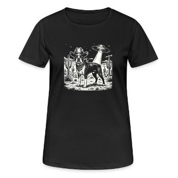 Cowboy Boston Terrier UFO lustiger Hundeliebhaber - Frauen T-Shirt atmungsaktiv - Schwarz - Vorne - AI Model Female 172 light (172cm)