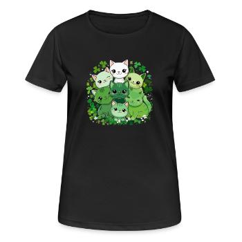 Bande du Chat Trèfle - T-shirt respirant Femme - noir - Devant - AI Model Female 172 light (172cm)