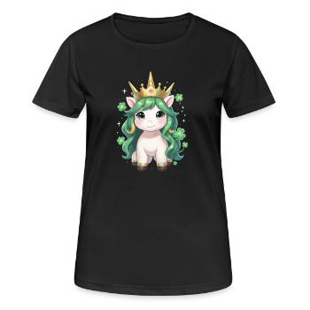 Grünes Einhorn mit Krone St Patricks Day - Frauen T-Shirt atmungsaktiv - Schwarz - Vorne - AI Model Female 172 light (172cm)