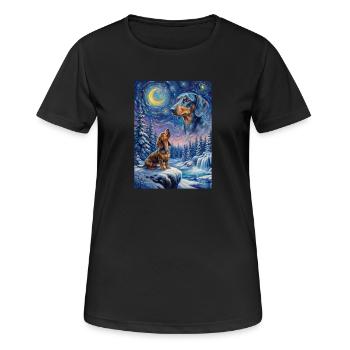 Howling to the Moon Meme Hund Dackel - Frauen T-Shirt atmungsaktiv - Schwarz - Vorne - AI Model Female 172 light (172cm)