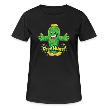 Dessin animé drôle avec câlins gratuits de cactus - T-shirt respirant Femme - noir - Devant - AI Model Female 172 light (172cm)