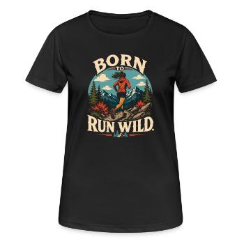 Trailrunning – Geboren, um wild zu laufen - Frauen T-Shirt atmungsaktiv - Schwarz - Vorne - AI Model Female 172 light (172cm)