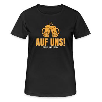 Auf uns Bier Herzschlag Prost Spruch Feiern - Frauen T-Shirt atmungsaktiv - Schwarz - Vorne - AI Model Female 172 light (172cm)