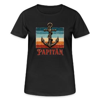 PAPITÄN Anker Vintage ein Schiff Kapitän - Frauen T-Shirt atmungsaktiv - Schwarz - Vorne - AI Model Female 172 light (172cm)