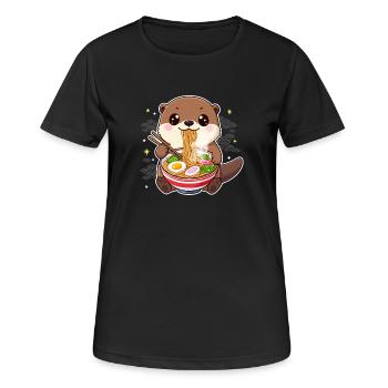Kawaii Otter mit Ramen - Frauen T-Shirt atmungsaktiv - Schwarz - Vorne - AI Model Female 172 light (172cm)