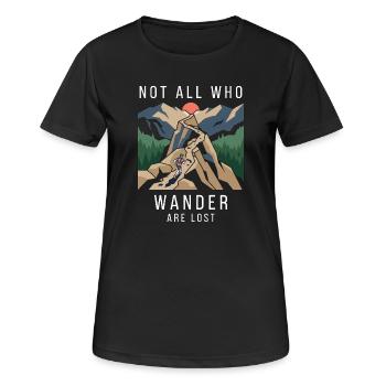 Course en sentier. Tous ceux qui errent ne sont pas perdus - T-shirt respirant Femme - noir - Devant - AI Model Female 172 light (172cm)