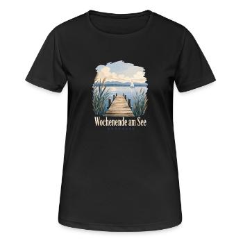 Wochenende am See, Bodensee Uferkind Heimatmotiv - Women's Breathable T-Shirt - black - Front - AI Model Female 172 light (172cm)