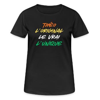 théo Homme L'original Le Vrai L'unique Prénom théo - T-shirt respirant Femme - noir - Devant - AI Model Female 172 light (172cm)