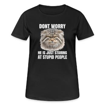 Manul Cat Pallas Katze Introvertiert Humor  - Frauen T-Shirt atmungsaktiv - Schwarz - Vorne - AI Model Female 172 light (172cm)
