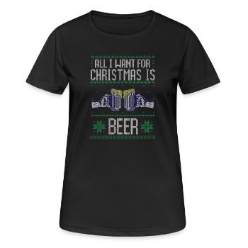 Alles, was ich zu Weihnachten will, ist Bier Lustig, hässlich, hässlich. - Frauen T-Shirt atmungsaktiv - Schwarz - Vorne - AI Model Female 172 light (172cm)