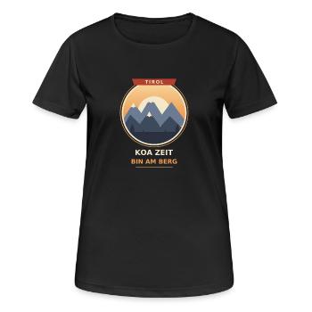Koa Zeit bin am Berg – Tirol Wanderspruch - Frauen T-Shirt atmungsaktiv - Schwarz - Vorne - AI Model Female 172 light (172cm)
