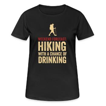 Wochenendprognose: Wandern mit Trinkmöglichkeit - Frauen T-Shirt atmungsaktiv - Schwarz - Vorne - AI Model Female 172 light (172cm)