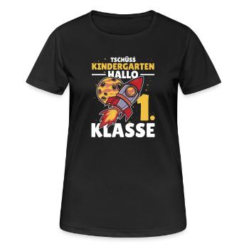 Tschüss Kindergarten Hallo 1. Klasse Schulkind - Frauen T-Shirt atmungsaktiv - Schwarz - Vorne - AI Model Female 172 light (172cm)