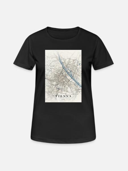 Map of Vienna: Streets and Blue River - Women's Breathable T-Shirt - black