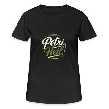 Petri Heil – Vintage Angel Shirt Fischer Angler - Frauen T-Shirt atmungsaktiv - Schwarz - Vorne - AI Model Female 172 light (172cm)