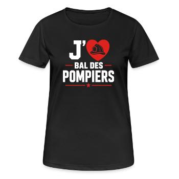 J’aime Bal des Pompiers  Logo Coeur Casque - T-shirt respirant Femme - noir - Devant - AI Model Female 172 light (172cm)