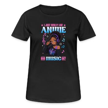 Anime and Music Chibi Black Girl - Frauen T-Shirt atmungsaktiv - Schwarz - Vorne - AI Model Female 172 light (172cm)