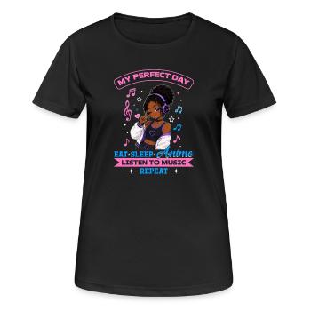 Anime and Music Chibi Black Girl - Frauen T-Shirt atmungsaktiv - Schwarz - Vorne - AI Model Female 172 light (172cm)