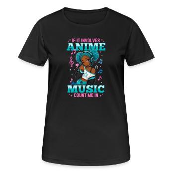 Anime and Music Chibi Black Girl - Frauen T-Shirt atmungsaktiv - Schwarz - Vorne - AI Model Female 172 light (172cm)