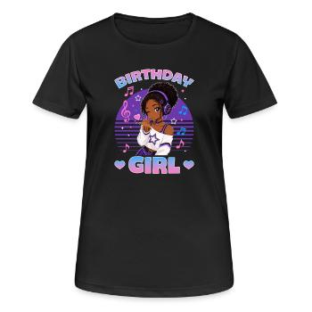 Anime and Music Birthday Chibi Black Girl - Frauen T-Shirt atmungsaktiv - Schwarz - Vorne - AI Model Female 172 light (172cm)