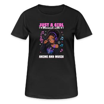 Anime and Music Chibi Black Girl - Frauen T-Shirt atmungsaktiv - Schwarz - Vorne - AI Model Female 172 light (172cm)