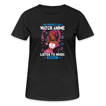 Anime and Music Chibi Black Girl - Frauen T-Shirt atmungsaktiv - Schwarz - Vorne - AI Model Female 172 light (172cm)