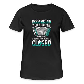 Humour accordéon : Tout le monde se sent soulagé - T-shirt respirant Femme - noir - Devant - AI Model Female 172 light (172cm)