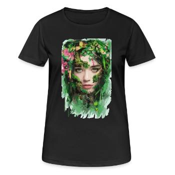  Naturgeist Im Blumenwald Porträt Mystische - Frauen T-Shirt atmungsaktiv - Schwarz - Vorne - AI Model Female 172 light (172cm)