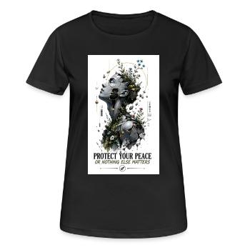 Schutz deiner Ruhe: Pflanzliche Fragmentkunst - Frauen T-Shirt atmungsaktiv - Schwarz - Vorne - AI Model Female 172 light (172cm)