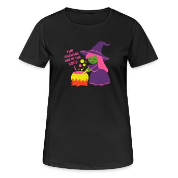 Die Antworten sind in der Suppe - Frauen T-Shirt atmungsaktiv - Schwarz - Vorne - AI Model Female 172 light (172cm)