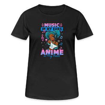 Anime and Music Chibi Black Girl - Frauen T-Shirt atmungsaktiv - Schwarz - Vorne - AI Model Female 172 light (172cm)