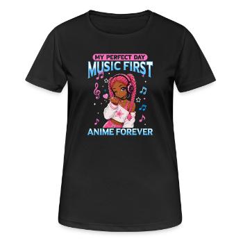 Anime and Music Chibi Black Girl - Frauen T-Shirt atmungsaktiv - Schwarz - Vorne - AI Model Female 172 light (172cm)
