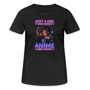 Anime and Music Chibi Black Girl - Frauen T-Shirt atmungsaktiv - Schwarz - Vorne - AI Model Female 172 light (172cm)