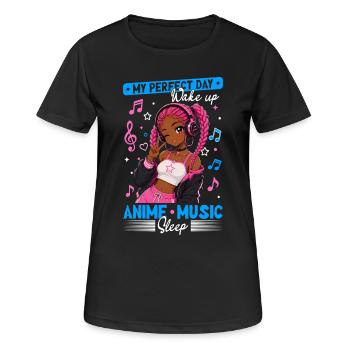 Anime and Music Chibi Black Girl - Frauen T-Shirt atmungsaktiv - Schwarz - Vorne - AI Model Female 172 light (172cm)