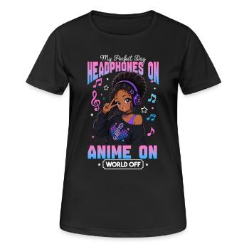 Anime and Music Chibi Black Girl - Frauen T-Shirt atmungsaktiv - Schwarz - Vorne - AI Model Female 172 light (172cm)