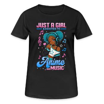 Anime and Music Chibi Black Girl - Frauen T-Shirt atmungsaktiv - Schwarz - Vorne - AI Model Female 172 light (172cm)
