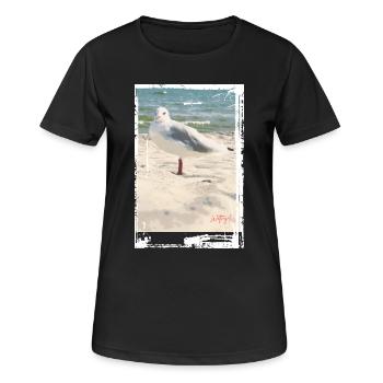 Photo d’oiseau échassier : mer du Nord, mouette, plage, mer Baltique - T-shirt respirant Femme - noir - Devant - AI Model Female 172 light (172cm)