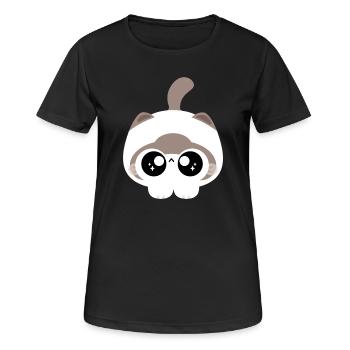 Chat Kawaii aux yeux étoilés - T-shirt respirant Femme - noir - Devant - AI Model Female 172 light (172cm)