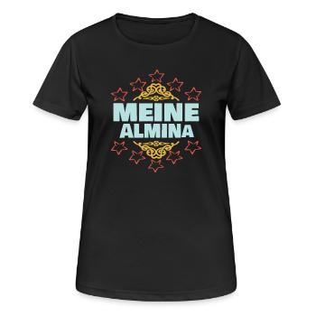 Almina - Frauen T-Shirt atmungsaktiv - Schwarz - Vorne - AI Model Female 172 light (172cm)