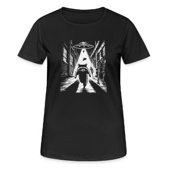 Fusée des Gardiens du raton laveur OVNI sous un lampadaire - T-shirt respirant Femme - noir - Devant - AI Model Female 172 light (172cm)
