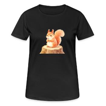 Cute squirrel in spring forest with flowers - Women's Breathable T-Shirt - black - Front - AI Model Female 172 light (172cm)